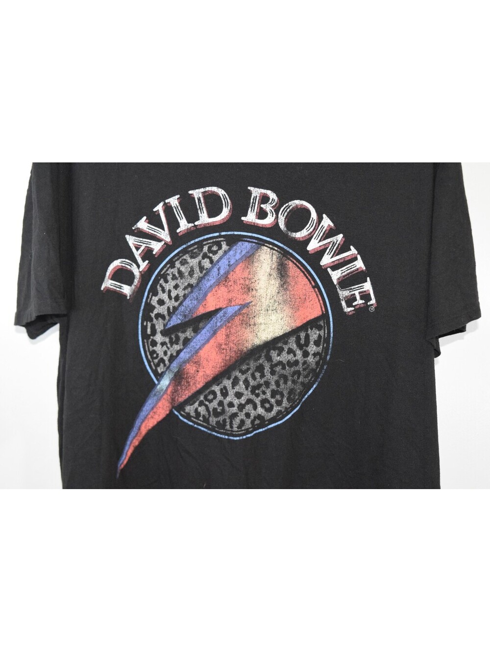 David Bowie Lightning Bolt Leopard Print Graphic Band Tee Black Short Sleeve XXL - Picture 4 of 6